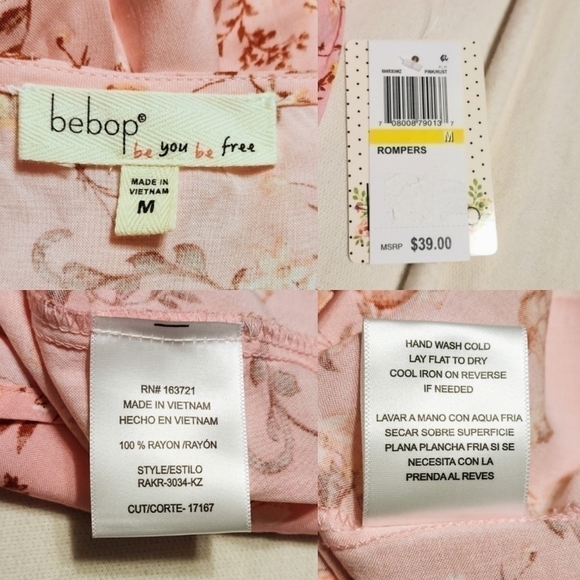 Bebop Floral Print Tie Front Cutout Romper Pink Medium - Picture 10 of 11